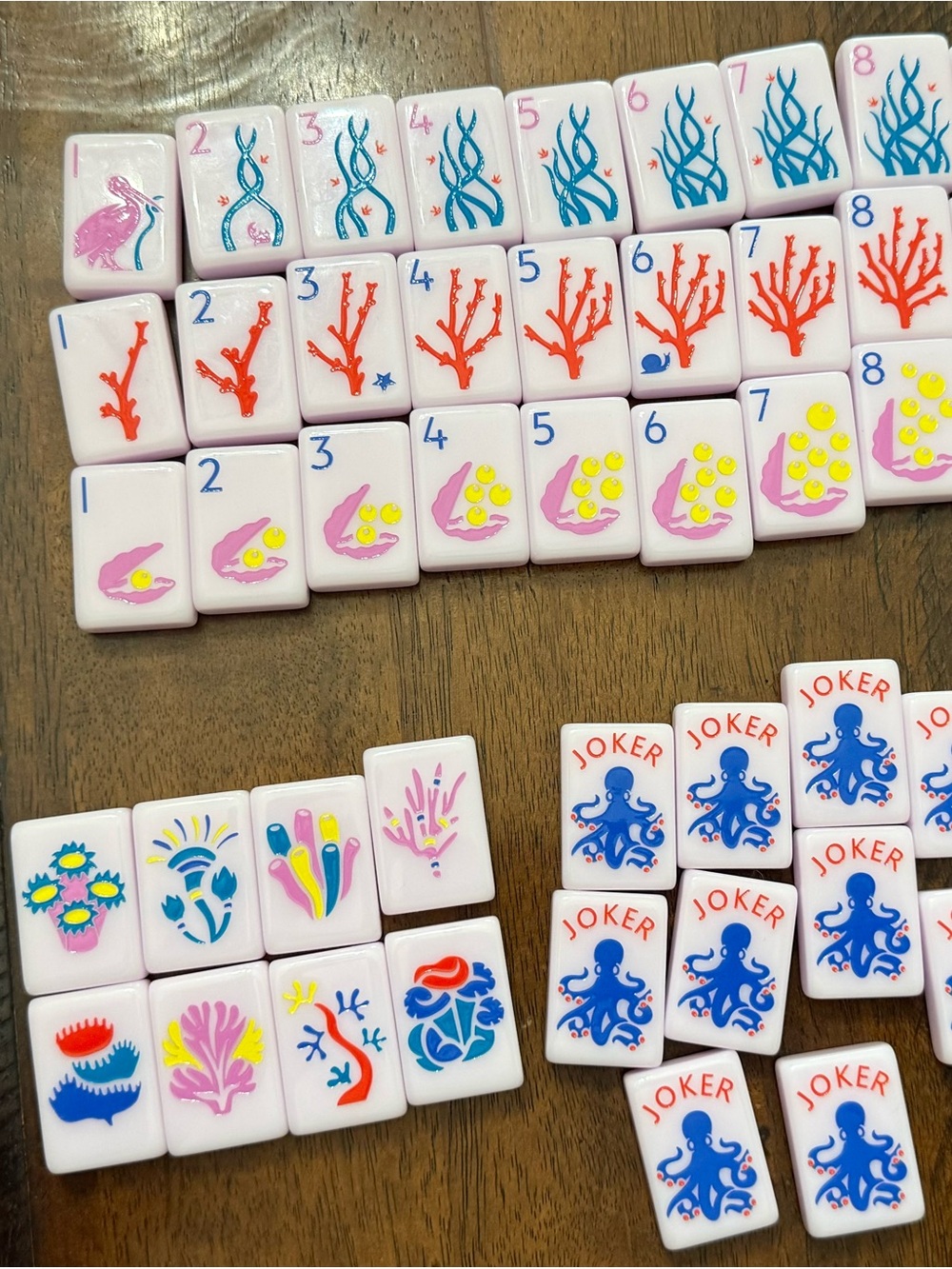 Mahjong Tile Set - White Coastal Coral Design